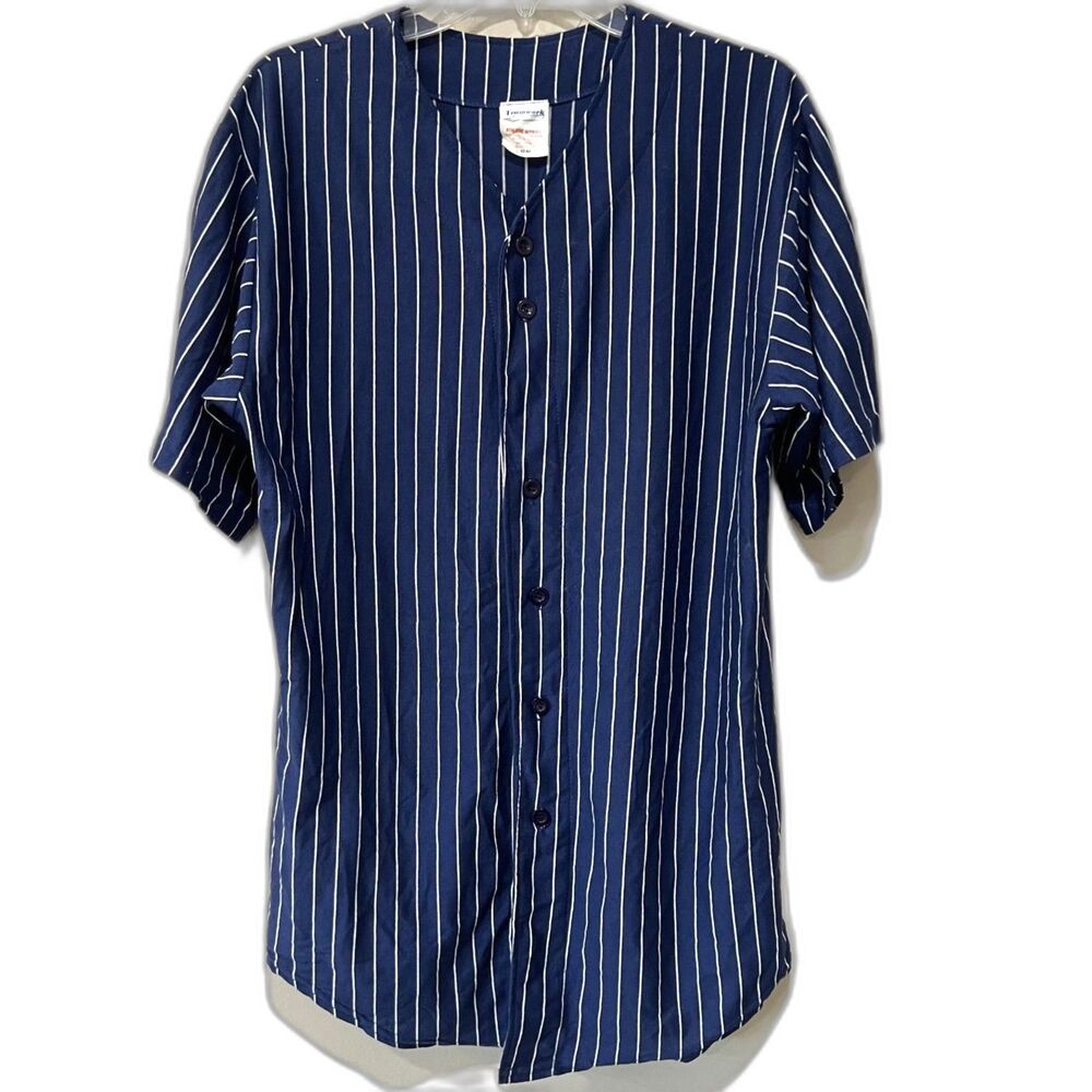L 42-44 Mens Blue & White Striped Plain No Logo Baseball Jersey by Teamwork